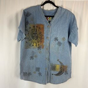 Vintage Sun and Moon Denim Shirt size:L